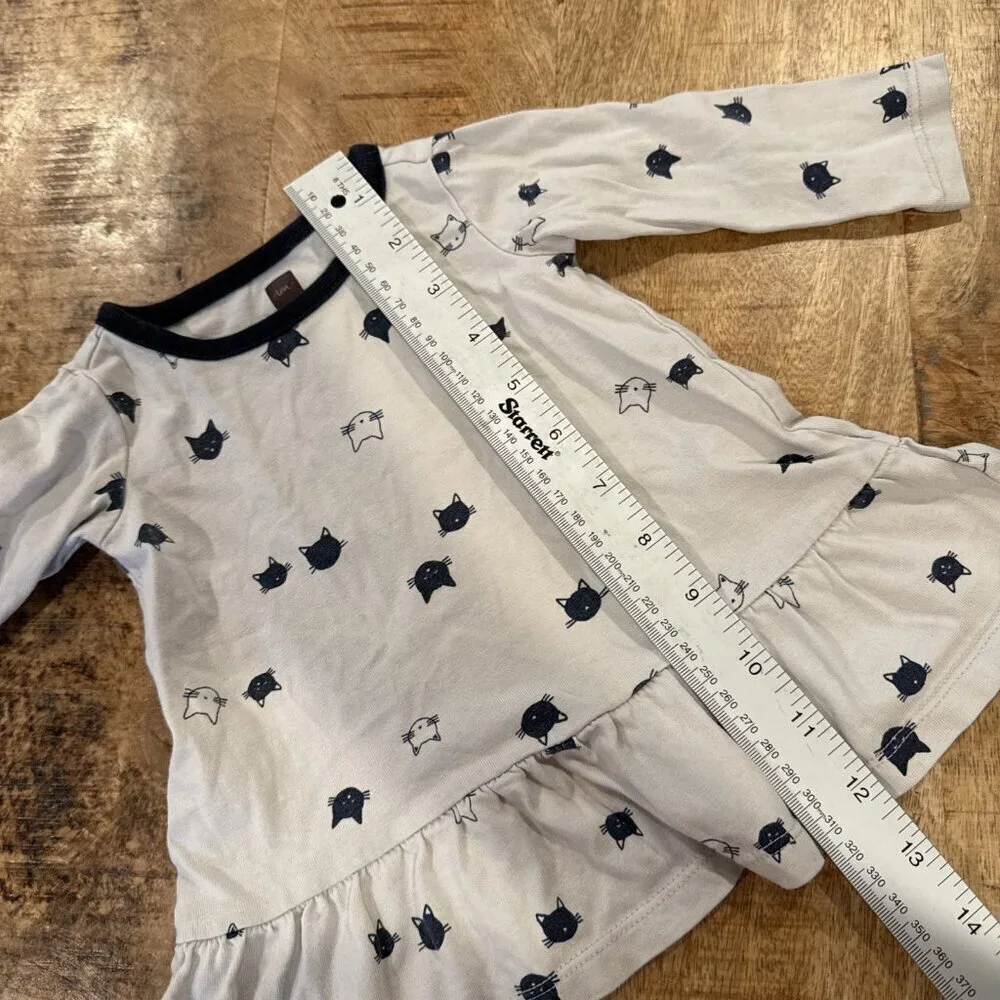 Tea Collection Dress Size 3 6 Months Baby Girls Gray Blue Long Sleeve Cat